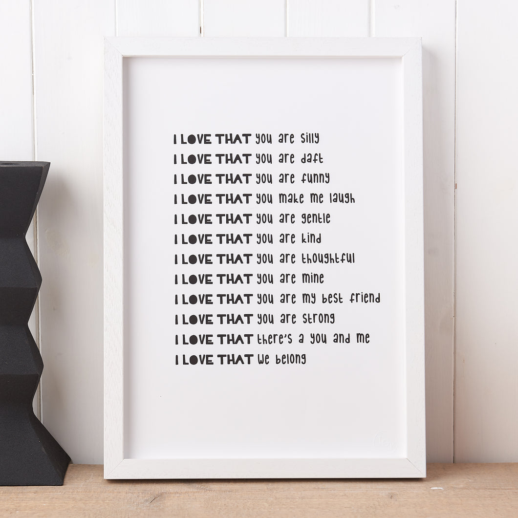 ‘I Love That’ Poem Print