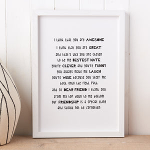 ‘Dear Friend’ Poem Print