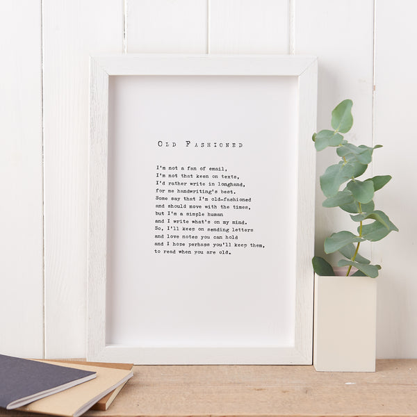 'Old Fashioned' Poem Print