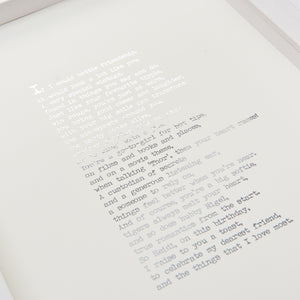 Original Foiled and Framed Friendship Poem